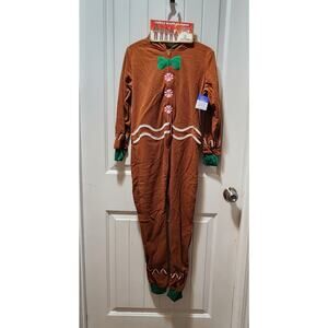 PJ's & Presents Christmas Gingerbread One-Piece Pajamas Holiday Boys 7/8 New!